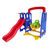 Playground Infantil Escorregador Balança E Cesta Basquete Cor Vermelho