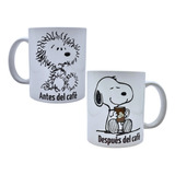 Taza Blanca Snoopy Antes Y Después Del Café