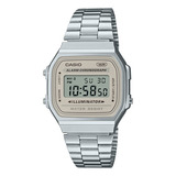 Reloj Casio Vintage A-168wa Oficial. Malla Plateado Bisel Plateado Fondo 8a