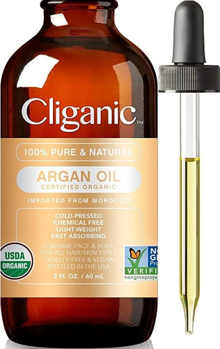 Cliganic Usda Orgánica De Aceite De Argán, 100% Puro 60 Ml