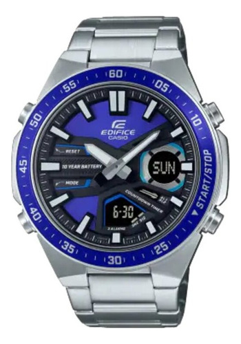 Relógio Masculino Anadigi Casio Edifice Prateado Fundo Azul 