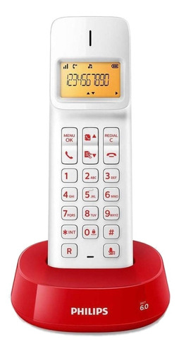 Teléfono Philips  D1401wr Inalámbrico - Color Blanco/rojo