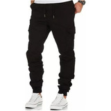 Pantalon Joggers Jeans Cargo Elasticado Hombre Negro