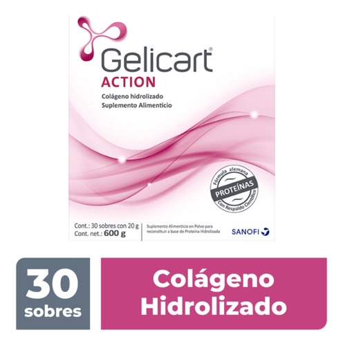 Colágeno Hidrolizado Gelicart Action 30 Sobres Con 20g C/u