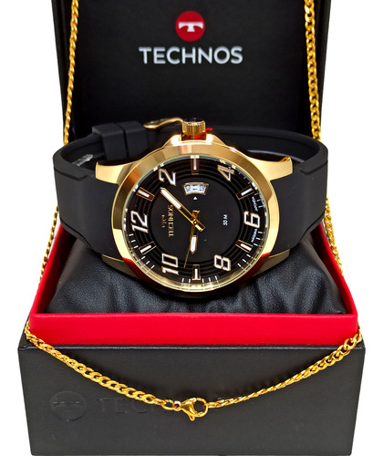 Relógio Technos Masculino Dourado Pulseira De Silicone
