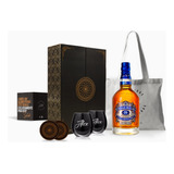 Box Whisky Chivas Regal 18 Vasos Negros Grabados