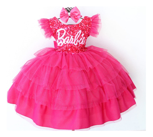 Vestido De Festa Infantil Barbie Aniversário Luxo E Tiara
