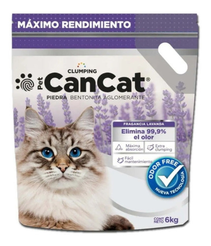 Piedras Sanitarias Cancat Bentonita Aglomerante Lavanda 6 Kg