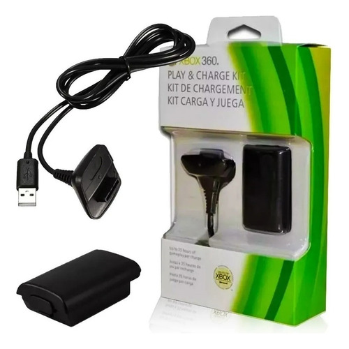 Kit 1 Bateria P/ Controle Xbox 360 + 1 Cabo Carregador