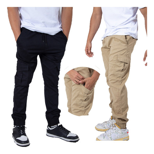 Kit 2 Calça Jogger Cargo Masculina Skinny Street Bolsos