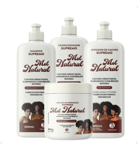 Kit Shampoo + Cond + Ativador + Máscara Mel Natural Trihair