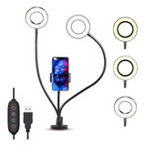 Aro Selfie 2 Luces Luz Led Light Base Pinza Clip Celular