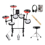 Bateria Eletrônica Pro Fire Mesh Head + Banco Baqueta E Fone