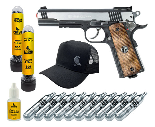 Pistola Co2 1911 Special 4.5mm + Bone Trucker Preto + Kit