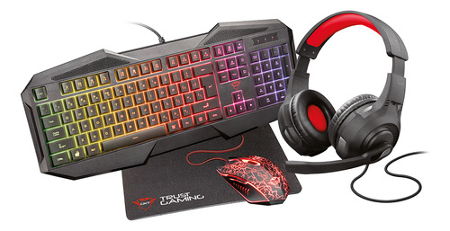 Combo Gamer Gxt1180rw Trust 4 En 1 Teclado, Diadema, Mouse, 