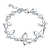 Pulsera De Cadena Cinco Mariposas De Plata Ley S925 Sterling