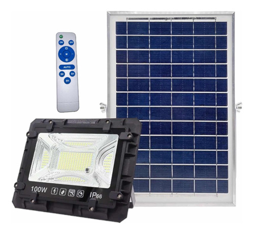 Foco Reflector 100w Exterior + Panel Solar + Control Remoto