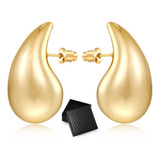 2pc Aretes De Oro Largos Con Forma De Gota Para Mujer Joyeri