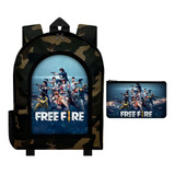 Combo Mochila Camuflada + Cartuchera Free Fire Battlegroung