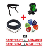 Kit Capotraste + Afinador Clip + Cabo P10 3,0m  + 6 Palhetas