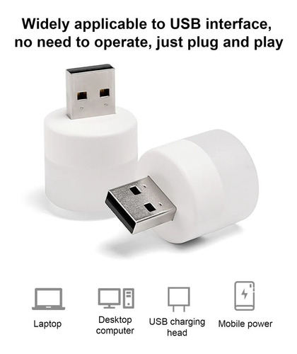 2 Pcs Lámpara De Luz Led Mini Usb Portátil Luz De Noche