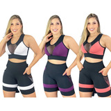 Kit 3 Conjuntos Academia Short E Top Treino Caminhada Fit