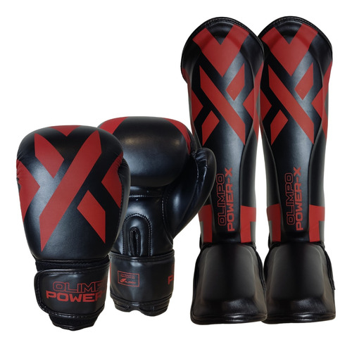 Kit Muay Thai Luva + Caneleira Profissional Power-x