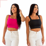 Kit 2 Tops Faixa Cropped Verão Coloridas Suplex Academia Top