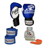 Combo Guantes Furia + Bucal + Vendas 3,5mts Kick Boxing Box