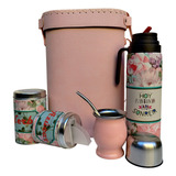 Set Matero Completo Flores Frase  Termo 1 Litro Acero Inox