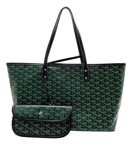 Bolsa Tote Grande A Rayas, Verde