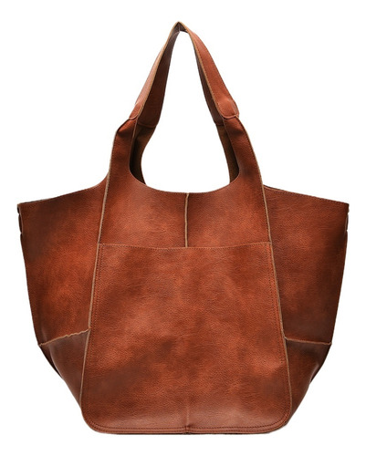 Bolso De Mano Sencillo Y Grande De Cuero Suave For Mujer, Bolsa De Mano De Gran Capacidad, Hecha A Mano, Curtida Con Verduras