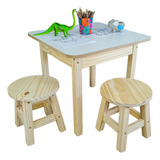 Mesa Infantil D Madeira Mdf Com 2 Banqueta Baixa Sem Pintura