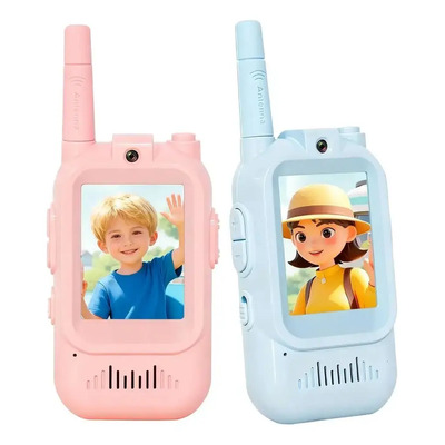 2 Video Walkie Talkies Para Niños Juguetes,Recargable radio de largo alcance de dos vías juguetes para niños niñas edad 3-12 aventura al aire libre camping senderismo,cumpleaños con diseño azul rosa. | Meses sin interés