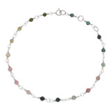 Pulseira De Prata Pura Pedra Natural Mix Turmalina Melancia