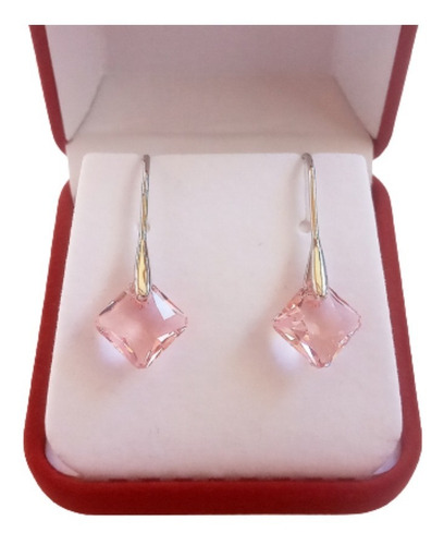 Aros De Plata 925 Cristal Swarovski Círculo Rosado