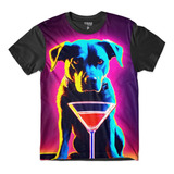 Camiseta Plus Size Brilha Luz Negra Cachorro Dog Festa Neon