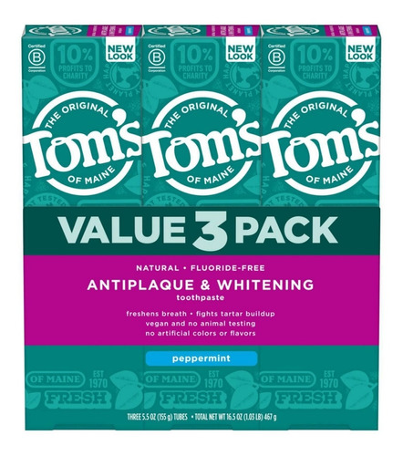 Pasta Dental Toms Of Maine Sin Floruro 3 Pack Antiplaca 