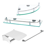 Set Kit Accesorios Baño Acero Inox Estante Repisa Vidrio