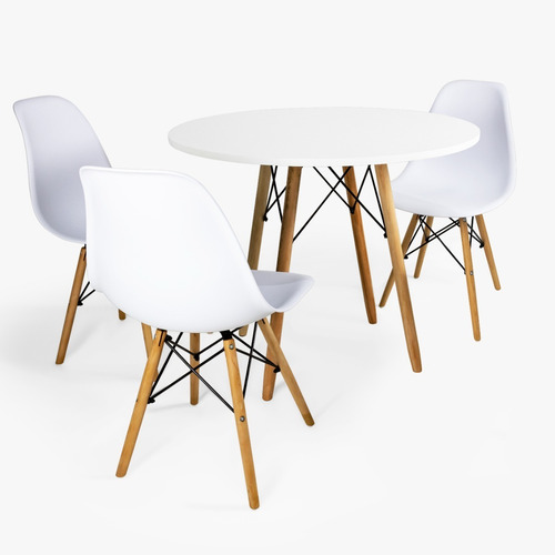 Mesa Mdf Branca 80 Cm Jantar Redonda Branca 3 Cadeiras Eames