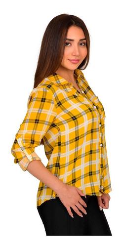 Blusa Cuadros Dama Moda Camisa Manga Larga Mk115