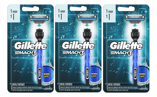 Kit 3 Aparelho De Barbear Gillette Mach3 Acqua-grip +3 Refil