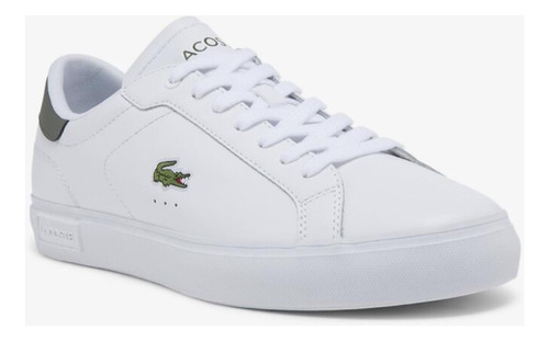 Zapatillas Hombre Lacoste Powercout Blancas De Cuero.