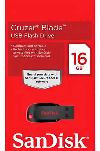 Pendrive Sandisk 16gb Cruzer 2.0 Preto Vermelho Original