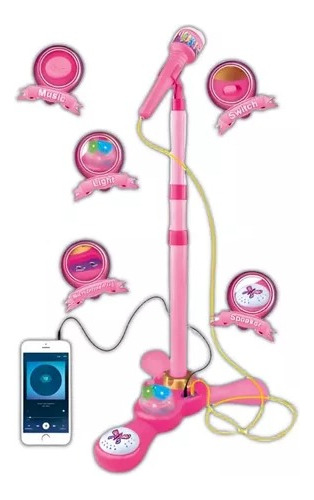 Microfono Pedestal Juguete Mp3 Con Luces Infantil Rosada