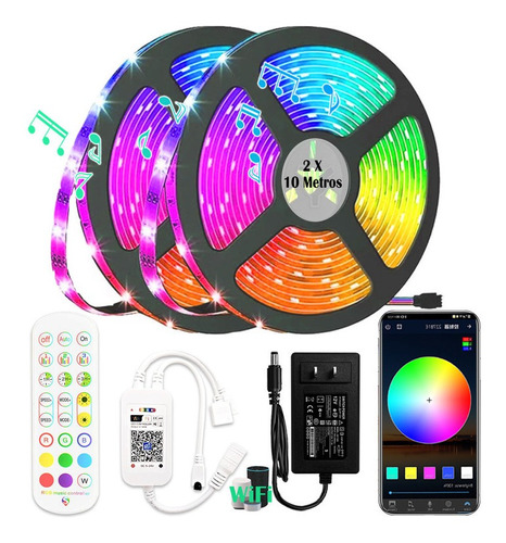 Fita De Led Rgb 5050 20m Wifi Colorida Com Fonte