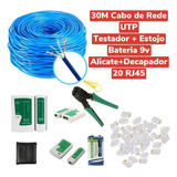 Kit 30m Cabo Rede +20 Rj45 + Alicate + Testador Cabo+bateria