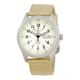 Reloj Seiko 5 Automático Militar Snzg07j1 100% Japonés Color De La Correa Beige Color Del Bisel Plateado Color Del Fondo Crema