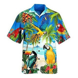 Camisa Havaiana Masculina Com Estampa De Papagaio Lx
