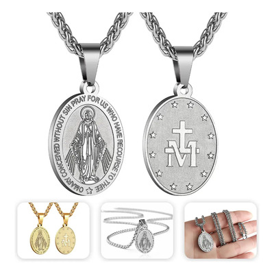 Fuezoiu Collar Medalla Virgen Guadalupe Acero Inoxidable Joyeria Hombre Mujer Regalo Día de San Valentín Mama Esposa Regalo Plateado | MercadoLibre
